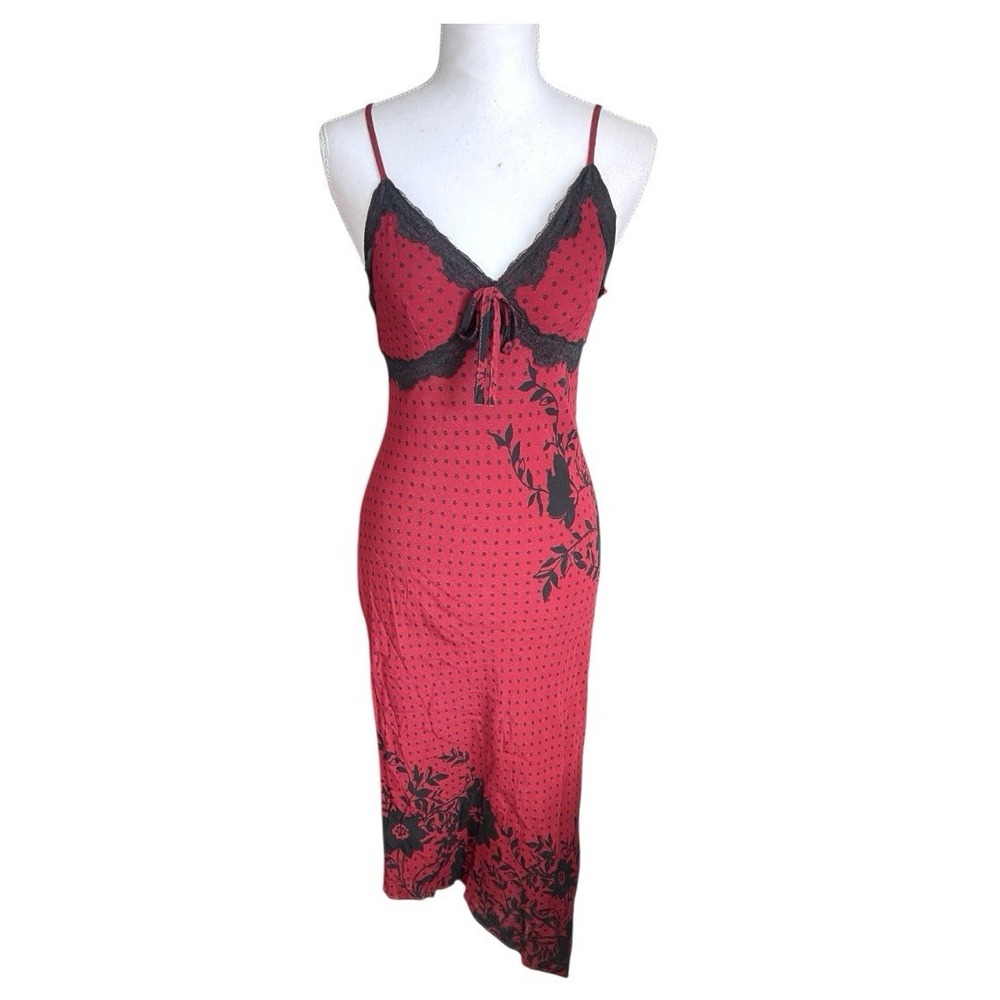 Viral Wild Fable Red Black Floral Babydoll Empire Waist Slip Dress Whimsigoth